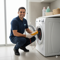 Técnico reparando lavadora Samsung y LG a domicilio en Ambato